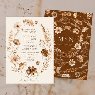 Dried Wildflowers Earth Tones Boho Garden Wedding  Invitation