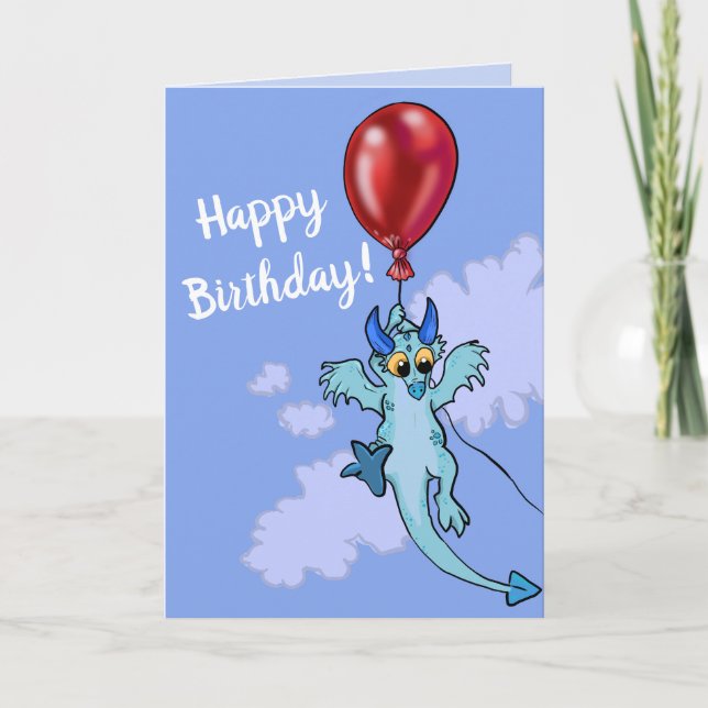 Drift Away Balloon Dragon Birthday Card (Front)