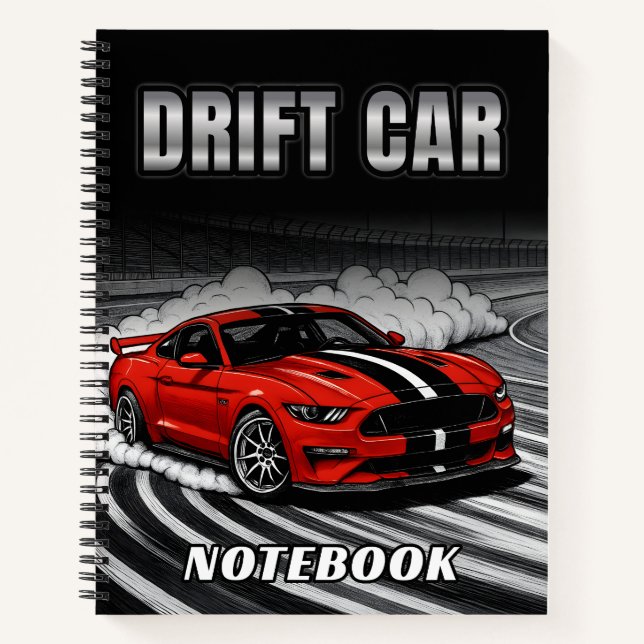 Drift Car Red Muscle Hardcover Spiral Notebook (Front)