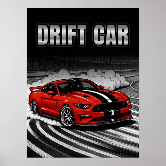 Drift Car Red Muscle Poster (Front)