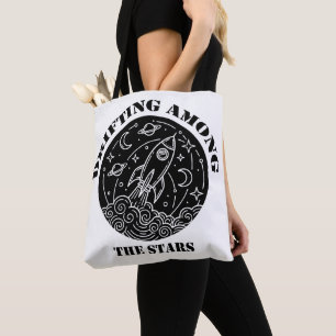 Drifting Among The Stars Rocket Ship Space Art Tote Bag