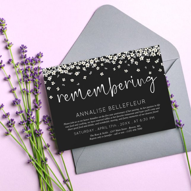 Drifting Flowers Remembering Death Anniversary Invitation (Creator Uploaded)