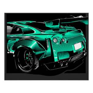 DRIFTING GREEN JAPANESE TUNED CAR POSTER