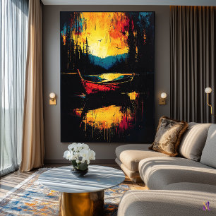Drifting into Fire – Expressionist Abstract Boat Poster
