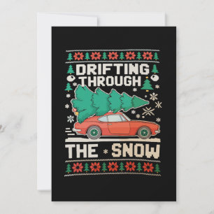 Drifting Through Snow Ugly Xmas Christmas Car Tree Holiday Card