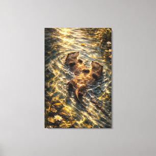 Drifting Together   Otter Art   Stretched Canvas Print