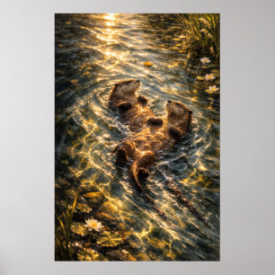 Drifting Together   River Otter Art   Poster