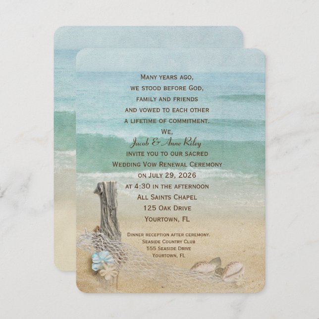 driftwood and nautical net Vow Renewal Invitation (Front/Back)