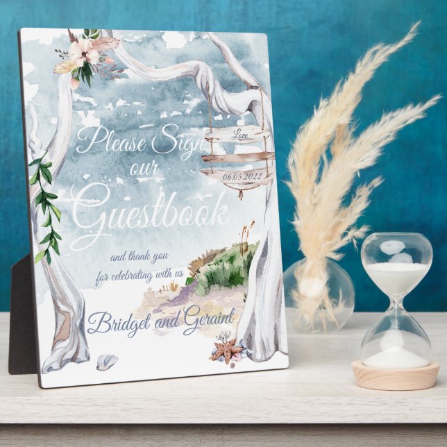 Driftwood Arbor Beach Wedding Guestbook Plaque (Side)