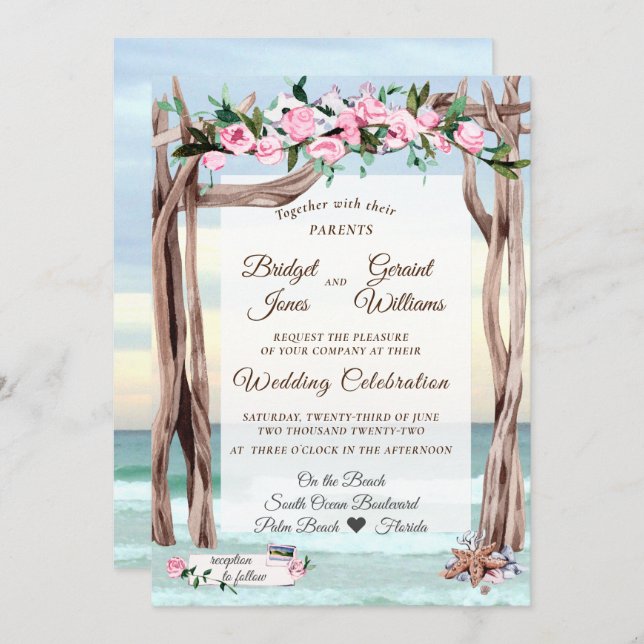 Driftwood Arbor Gulf Coast Wedding  Invitation (Front/Back)