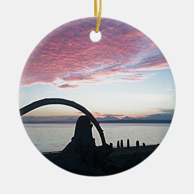 Driftwood Arch Sunset Ceramic Tree Decoration (Front)