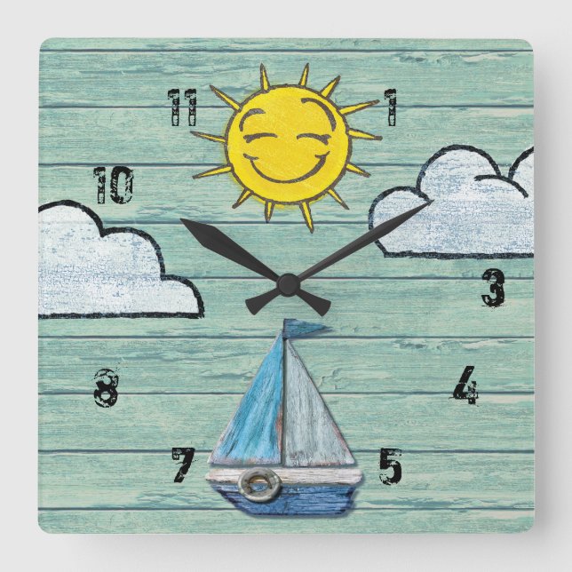 Driftwood Beach clock with numbers. Jade Medium (Front)