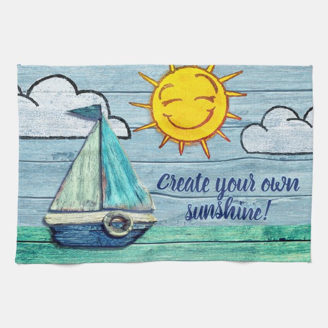 Driftwood Beach design Yacht Tea Towel. Tea Towel (Horizontal)