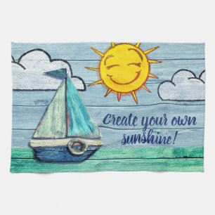 Driftwood Beach design Yacht Tea Towel. Towel