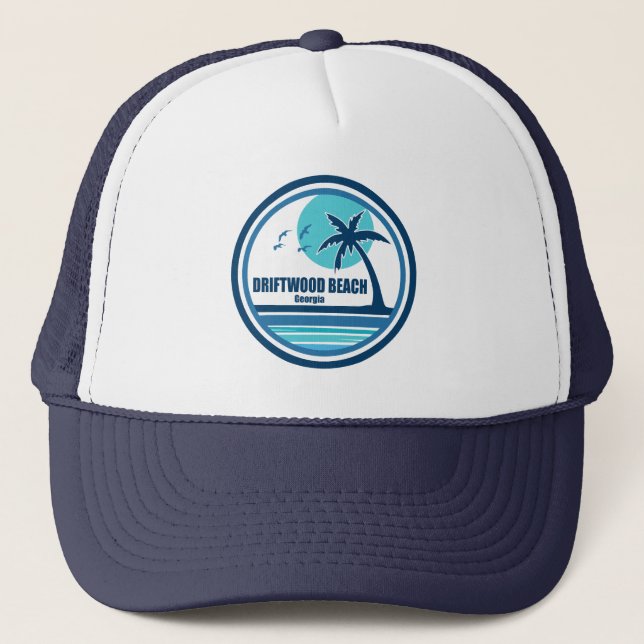Driftwood Beach Georgia Palm Tree Birds Trucker Hat (Front)