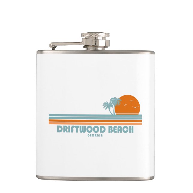 Driftwood Beach Georgia Sun Palm Trees Hip Flask (Front)