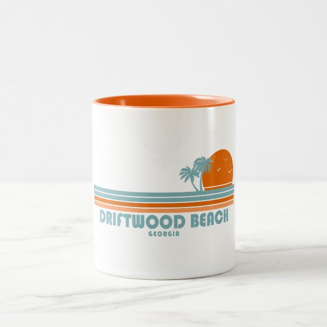 Driftwood Beach Georgia Sun Palm Trees Two-Tone Coffee Mug (Center)