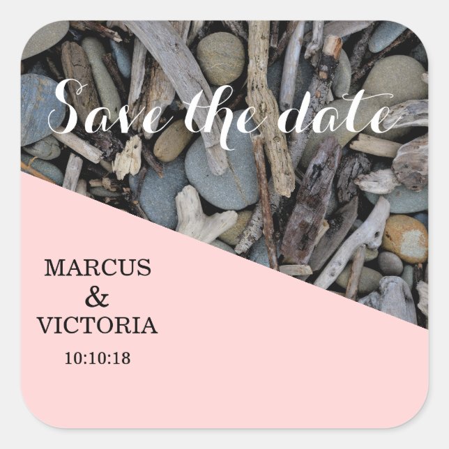 Driftwood beach wedding Save  the date Square Sticker (Front)