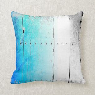 Driftwood Blue Painted Wood Weathered Nautical Cushion