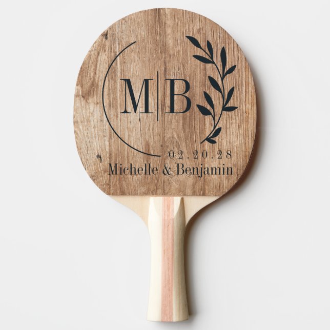 Driftwood Boards Leaf Wedding Monogram Ping Pong Paddle (Back)