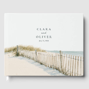 Driftwood Fence Pale Sand Teal Cape Cod Wedding Guest Book