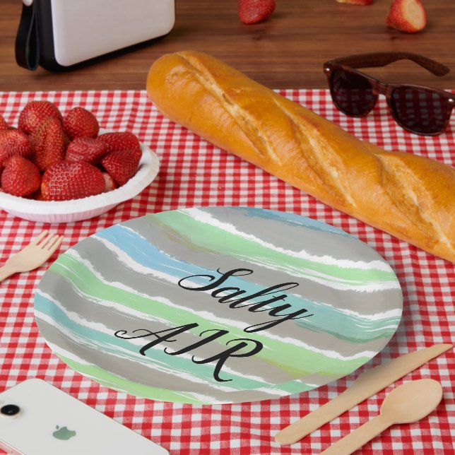 Driftwood Grey Blue Green Stripes Salty Air Paper Plate (Picnic)