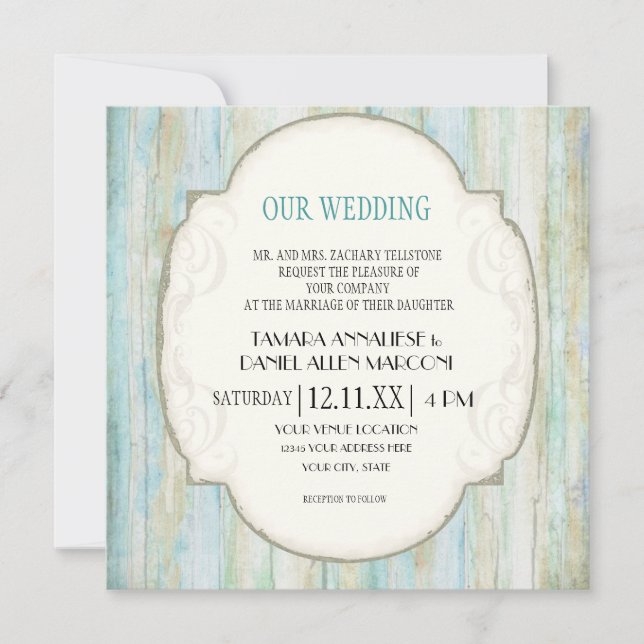 Driftwood Ocean Beach Coastal Seashore Wedding Invitation (Front)