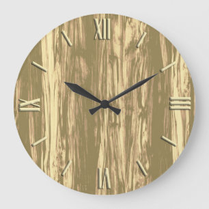 Driftwood pattern - cocoa brown and tan large clock