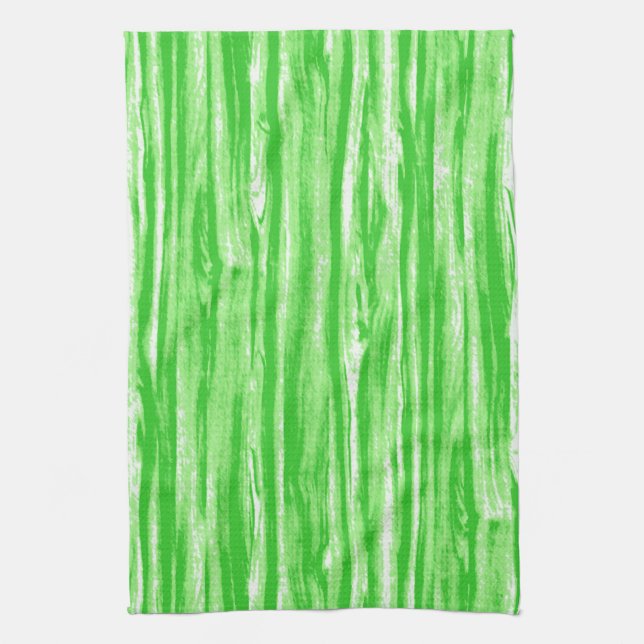 Driftwood pattern - lime green and white tea towel (Vertical)