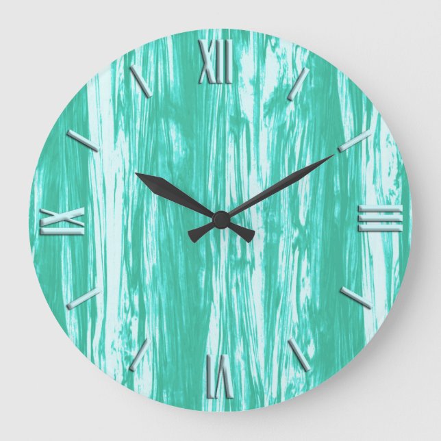 Driftwood pattern - turquoise and white large clock (Front)