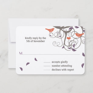 Driftwood Tree Swirl Love Birds Wedding RSVP Card