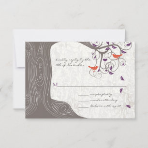 Driftwood Tree Swirl Love Birds Wedding RSVP Card