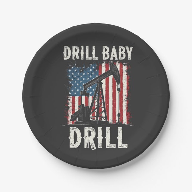 Drill Baby Drill American Trump Energy Economy  Paper Plate (Front)