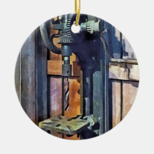 Drill Press in Shop Ceramic Tree Decoration