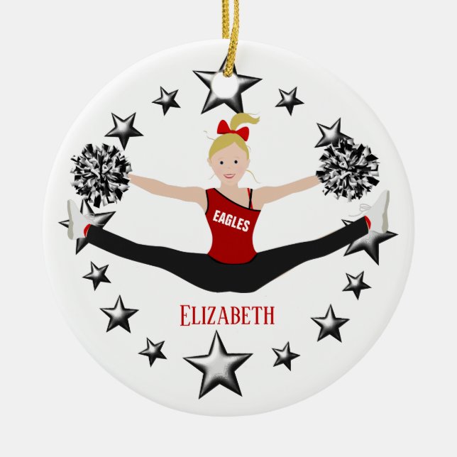 Drill Team Blonde Red And Black Ceramic Tree Decoration (Front)