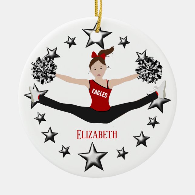 Drill Team Brown Hair Red And Black Ceramic Tree Decoration (Front)