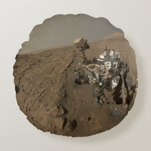 Drilling Mars Curiosity Red Martian Landscape Round Cushion