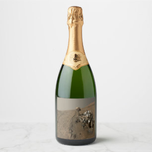 Drilling Mars Curiosity Red Martian Landscape Sparkling Wine Label