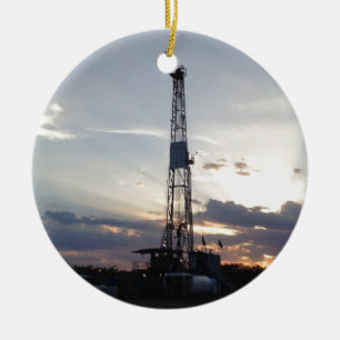 Drilling Rig Sunset Ceramic Tree Decoration