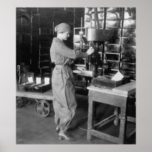 Drilling WW1 Ammunition Cartridges: 1910s Poster