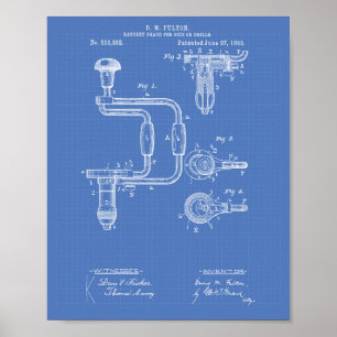 Drills 1893 Patent Art Blueprint Poster