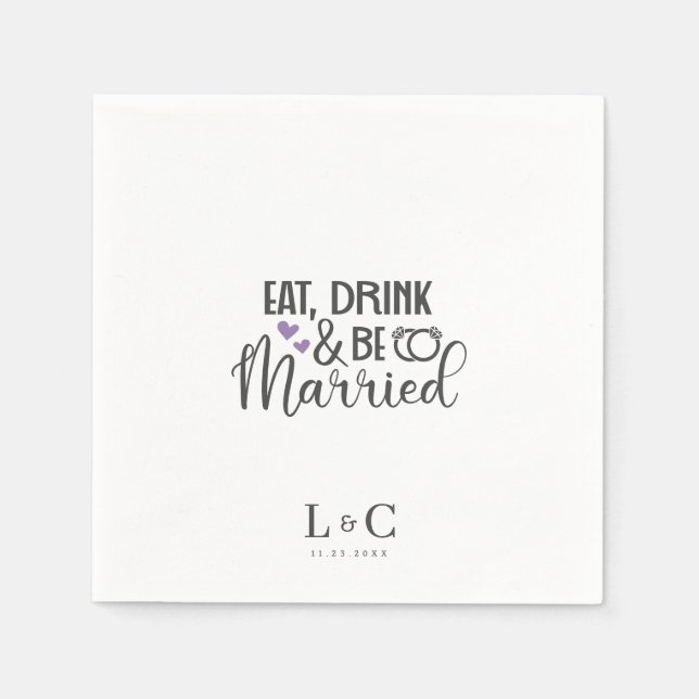 Drink Be Married Gay Couple Monogram Wedding Napkin (Front)