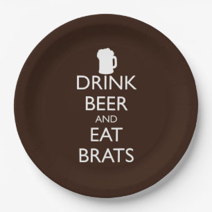 DRINK BEER AND EAT BRATS PAPER PLATE