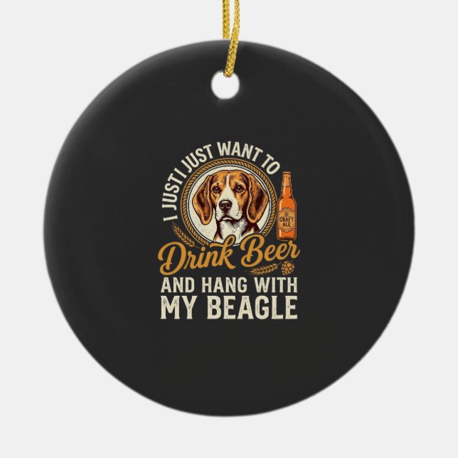 Drink Beer Beagle Dog Craft Ale Bottle Hops Ceramic Tree Decoration (Front)
