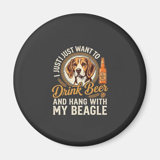 Drink Beer Beagle Dog Craft Ale Bottle Hops Magnet (Front)