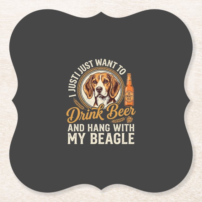 Drink Beer Beagle Dog Craft Ale Bottle Hops Paper Coaster (Front)