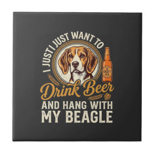 Drink Beer Beagle Dog Craft Ale Bottle Hops Tile