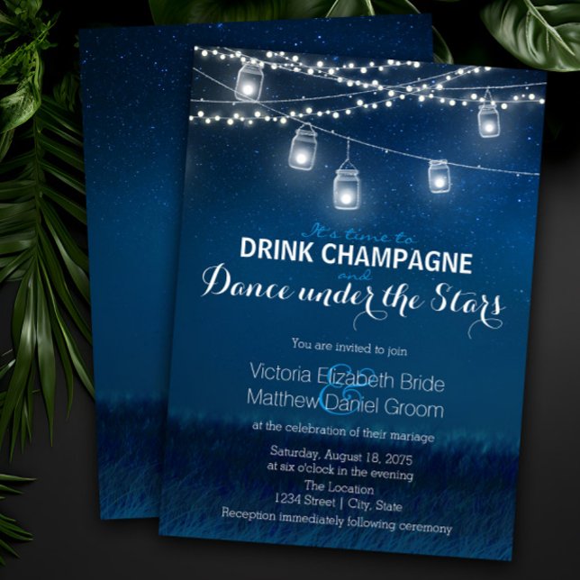 Drink Champagne Dance Under Stars Mason Jar Invitation (Creator Uploaded)