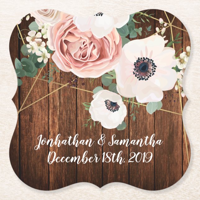 Drink Coasters Geometric Garden Rose Gold Barn Woo (Front)