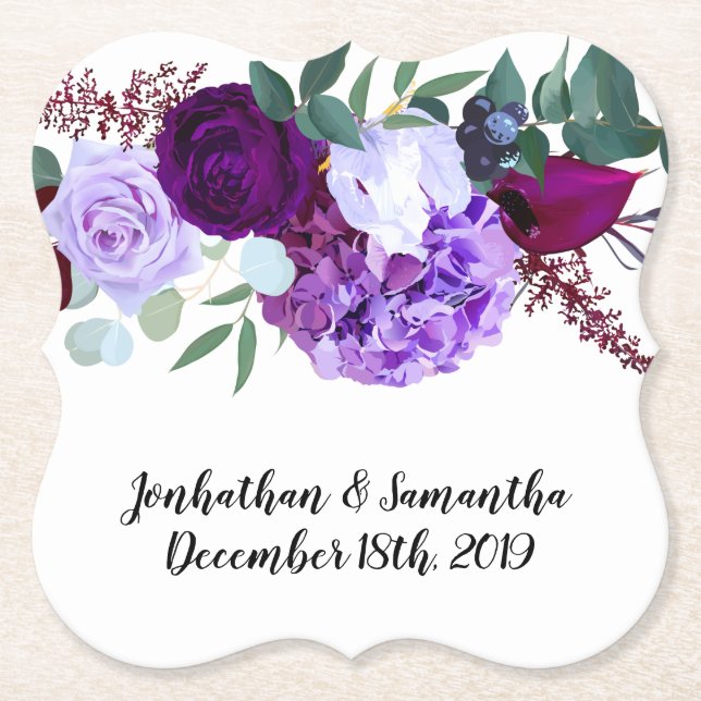 Drink Coasters Lavender Hibiscus on White (Front)